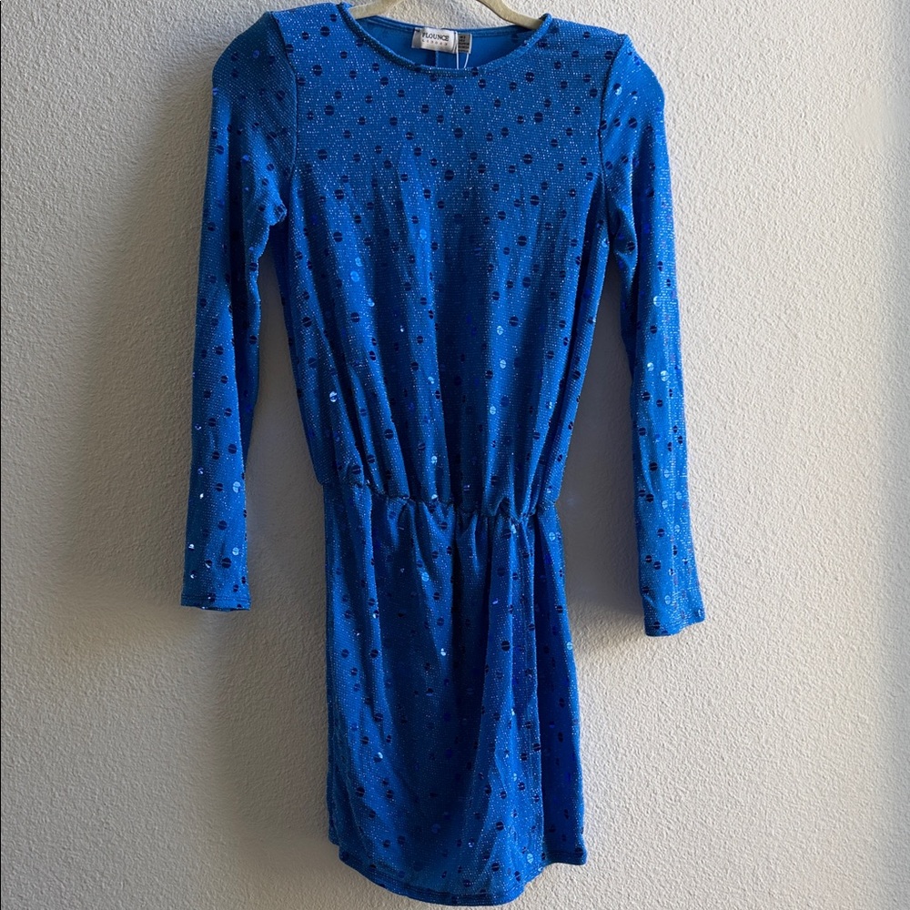 Blue Long Sleeve Mini Shimmering Dress Size 4